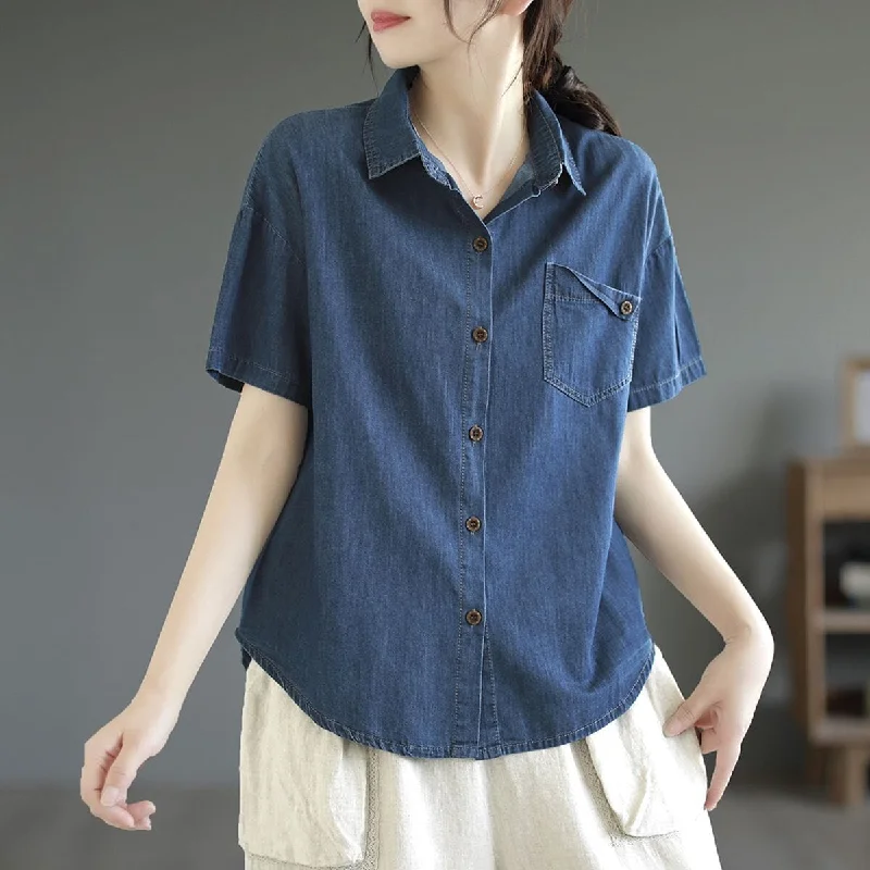 Women Summer Casual Cotton Denim Blouse