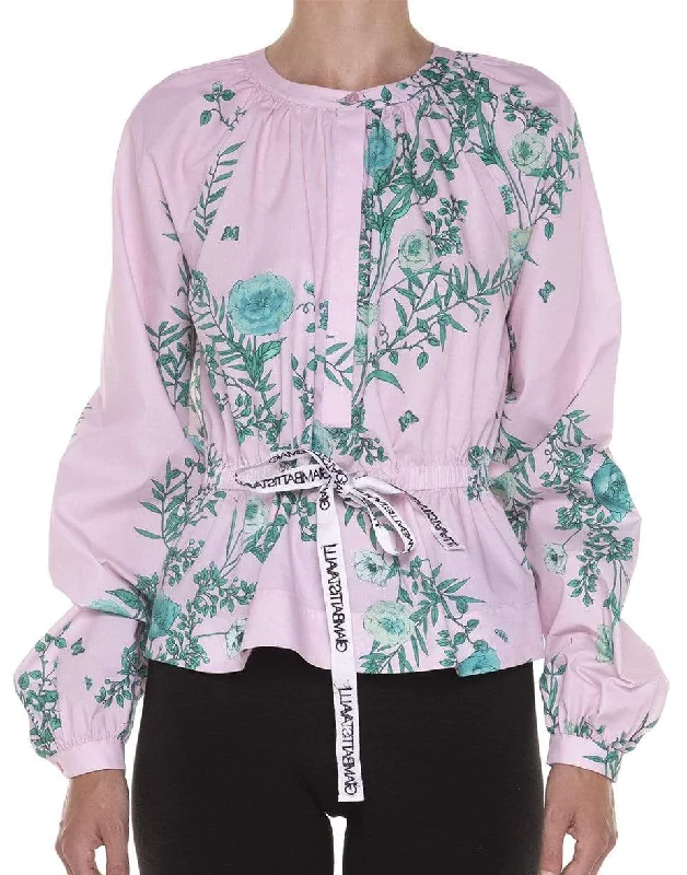 Long Sleeve Floral Blouse With Cinch Tie Waist