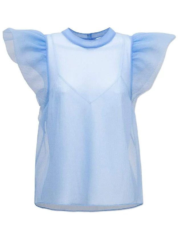 Corina Organza Ruffle Sleeve Top - Periwinkle