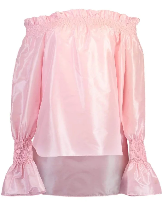 Off The Shoulder Silk Taffeta Top - Pink