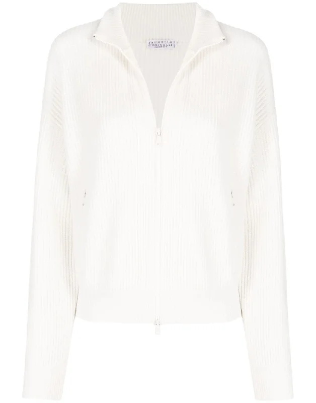 Zip Front Monili Neck Cardigan