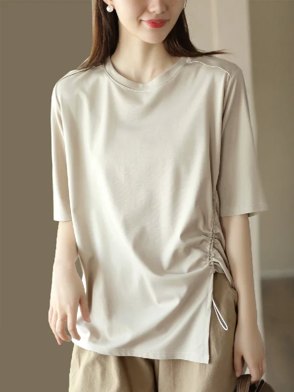 Women Casual Irregular Adjustable Hem Solid Summer Tops