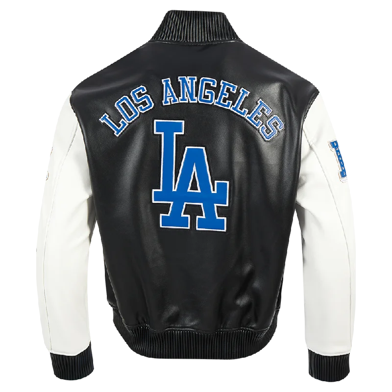 MLB LOS ANGELES DODGERS CITY SIGNATURE MEN'S LEATHER VARSITY JACKET (BLACK/WHITE)