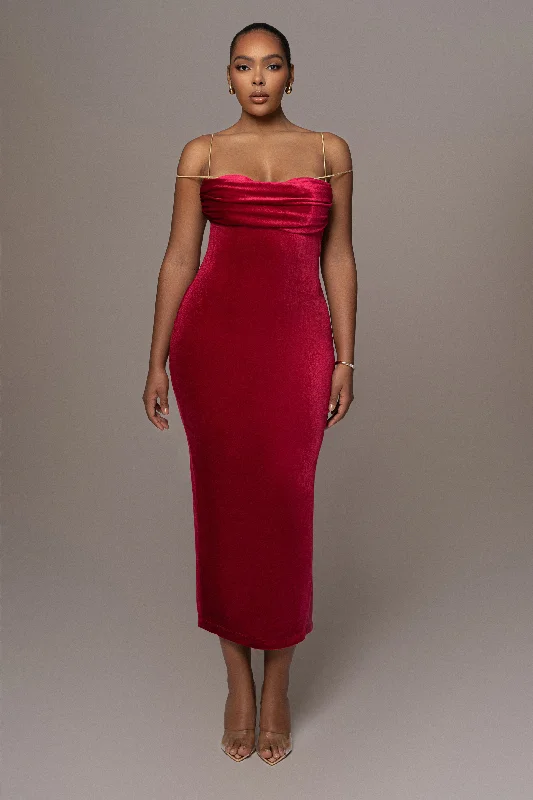 Red JOSANNA VELVET MIDI DRESS