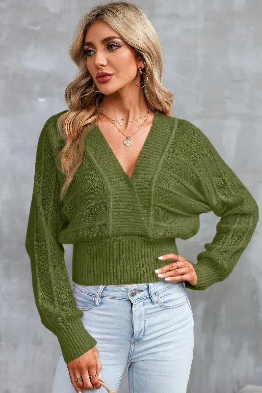 Surplice Neck Lace-Up Sweater