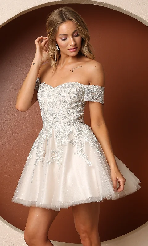 Short White Off-the-Shoulder Homecoming Dress