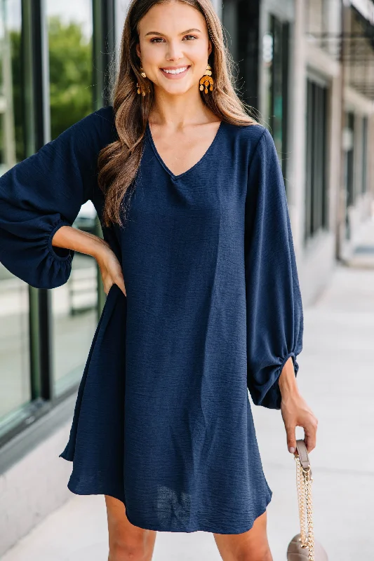 Loud And Clear Navy Blue Bubble Sleeve Dress