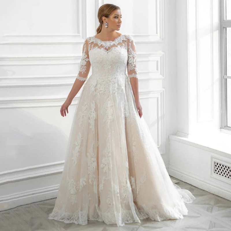 Classic A Line Half Sleeves Lace Applique Wedding Dress WD1017