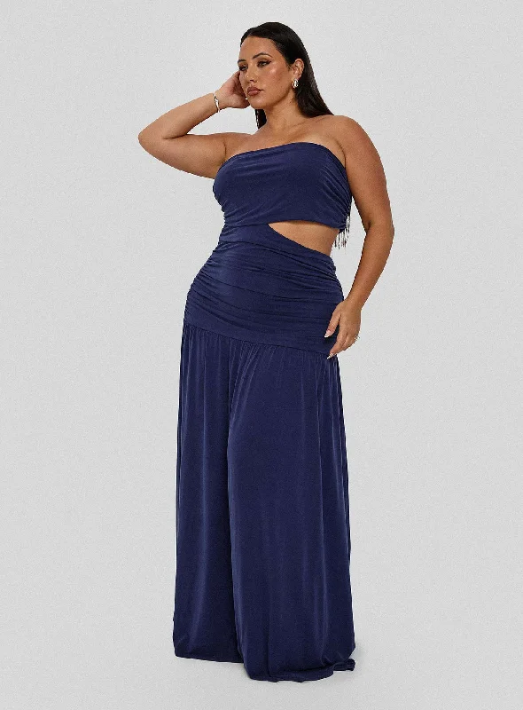 Grandeur Strapless Maxi Dress Navy Curve