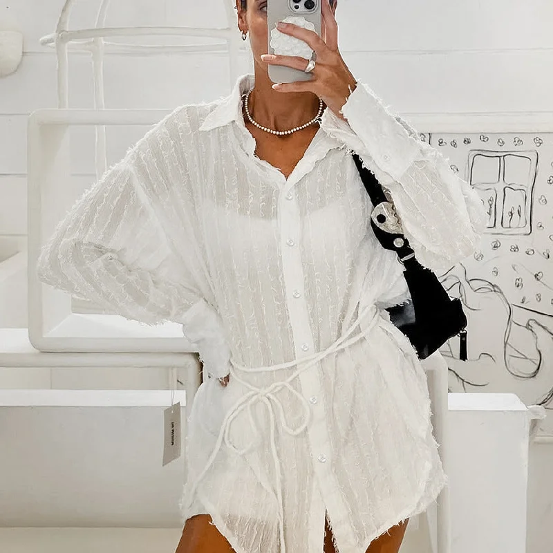 SIXSR 2025 Spring and summer  New pajamas jacquard long-sleeved cardigan shorts two-piece set white casual women's loungewear wholesale