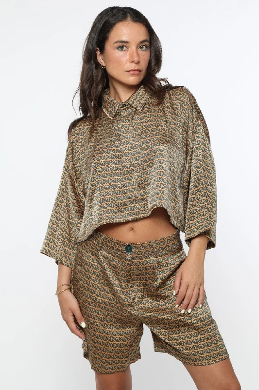 VICTOIRE Oversize Crop SHIRT SILK PRINT