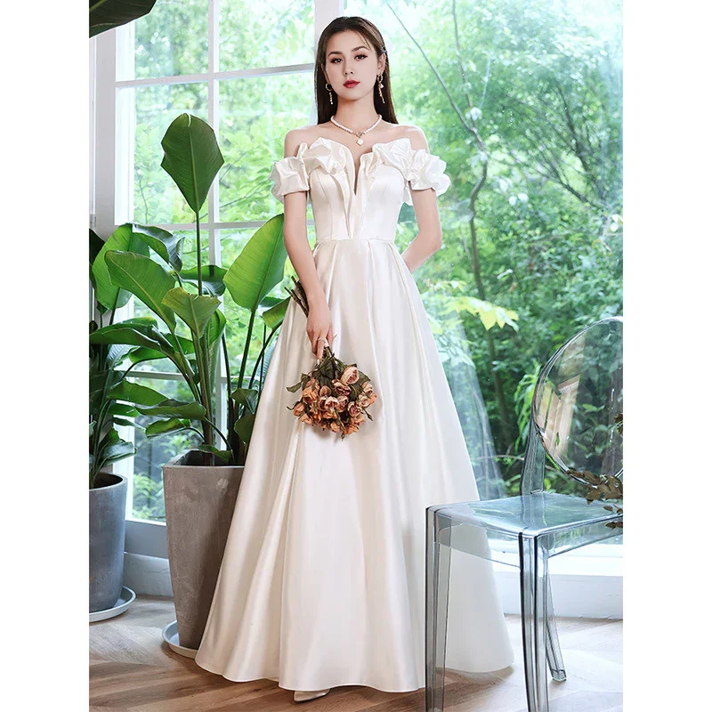 DingJiDress Formal Women's Dresses A Line Off Shoulder Satin Gorgeous Wedding Dress