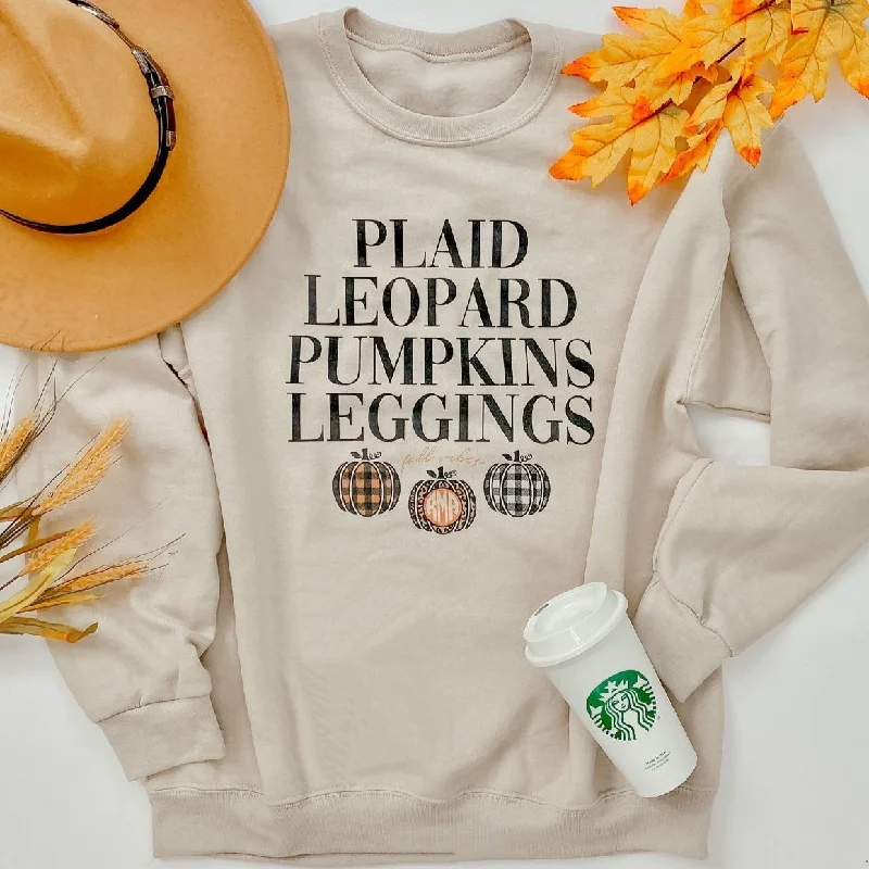 Monogrammed 'Plaid, Leopard, Pumpkins' Crewneck Sweatshirt