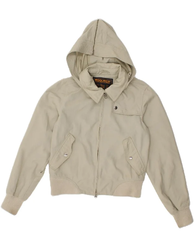 WOOLRICH Womens Hooded Bomber Jacket UK 14 Medium Beige Nylon