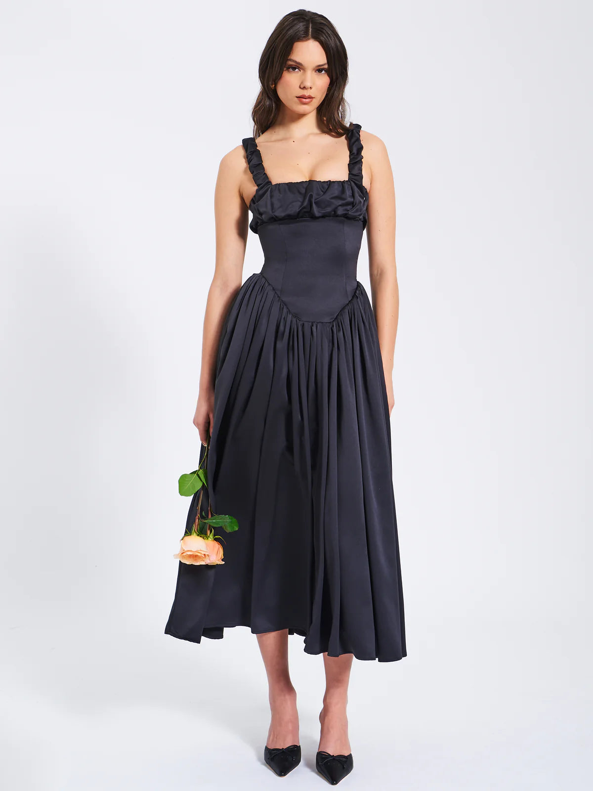 NOREEN BLACK SATIN MAXI DRESS