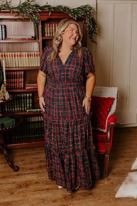 Polished Perfection Plaid Maxi Dress in Navy Curves