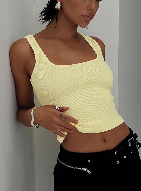 Baseline Square Neck Rib Tank Top Lemon