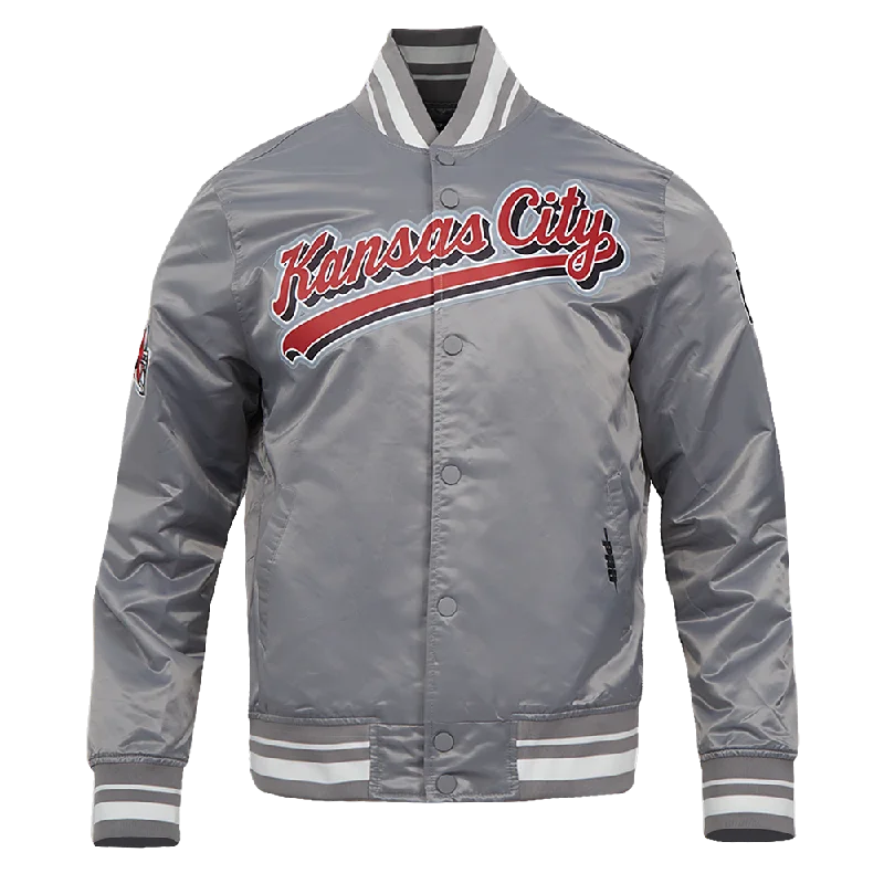 NFL KANSAS CITY CHIEFS SCRIPT TAIL MEN'S SATIN JACKET (GRAY)