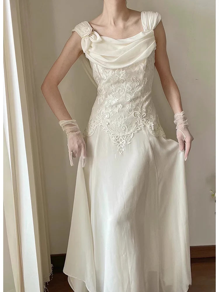 DingJiDress Formal Women's Dresses A Line Lace Applique Chiffon Dress Wedding Dress Without gloves