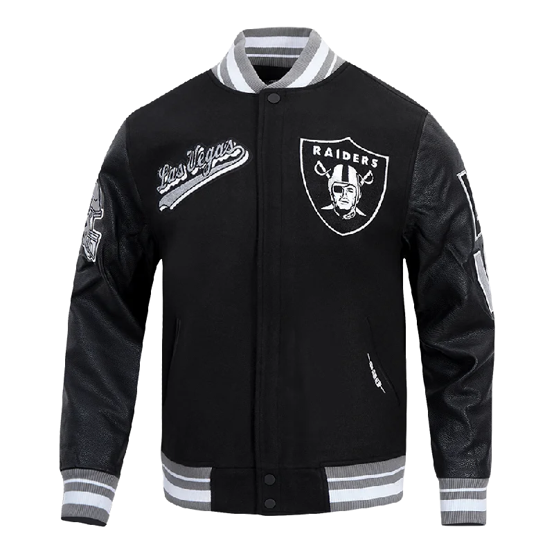 NFL LAS VEGAS RAIDERS SCRIPT TAIL MEN'S RIB WOOL VARSITY JACKET (BLACK/GRAY)