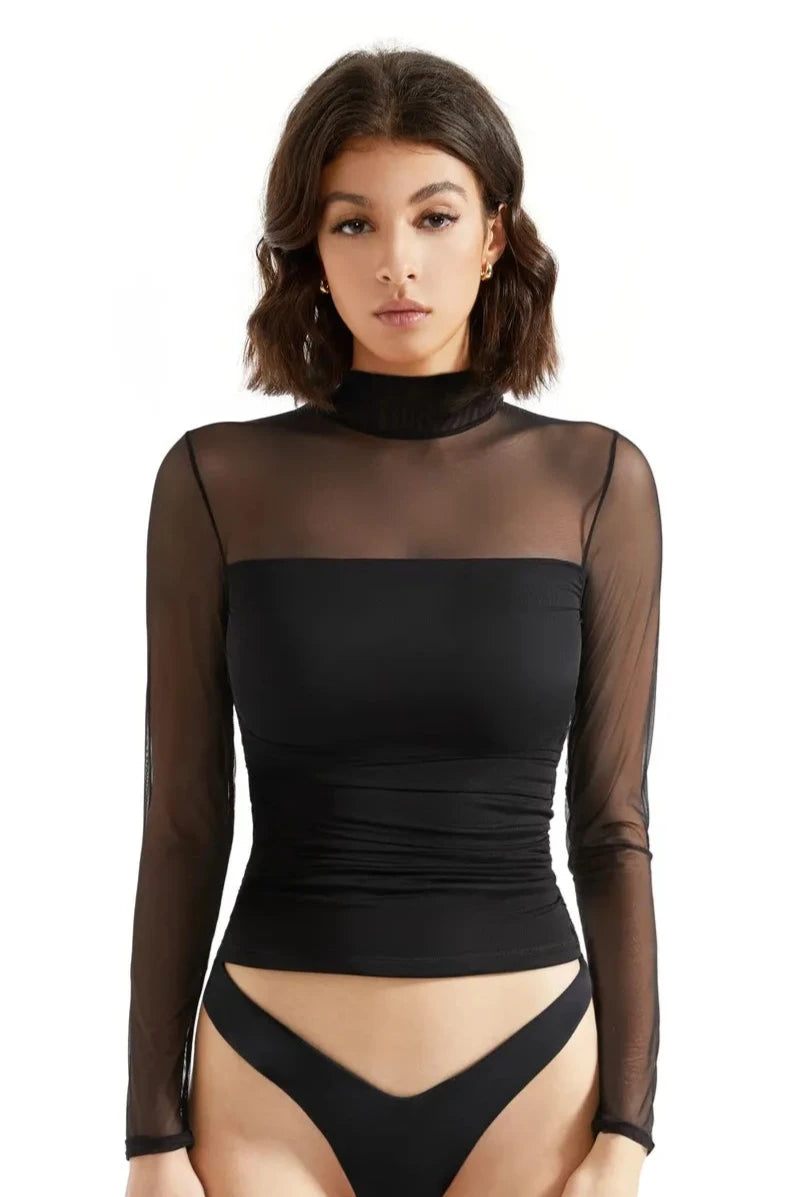 Mesh Mock Neck Shirt - Long Sleeve