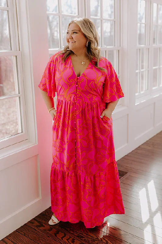 Sailboat Soiree Floral Maxi Dress in Hot Pink Curves