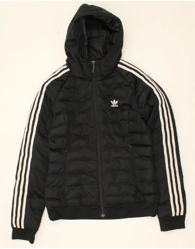 ADIDAS Womens Hooded Padded Jacket UK 10 Small Black Polyester