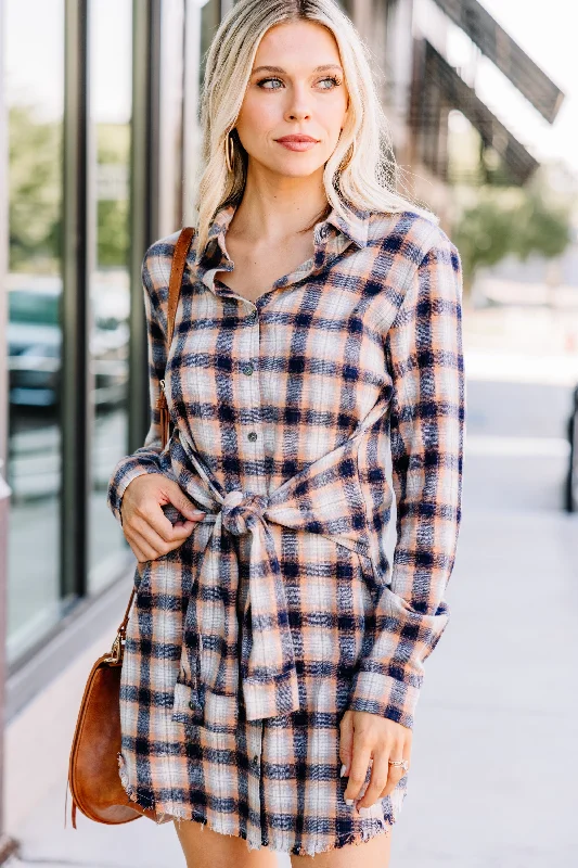 Dream Easy Camel Brown Plaid Dress