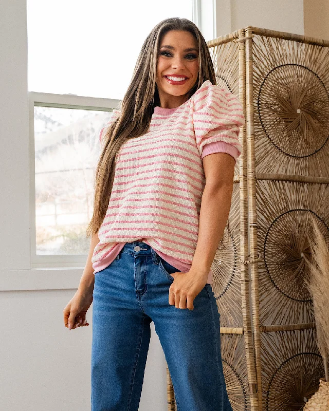 NEW! Kimber Textured Striped Top - Pink