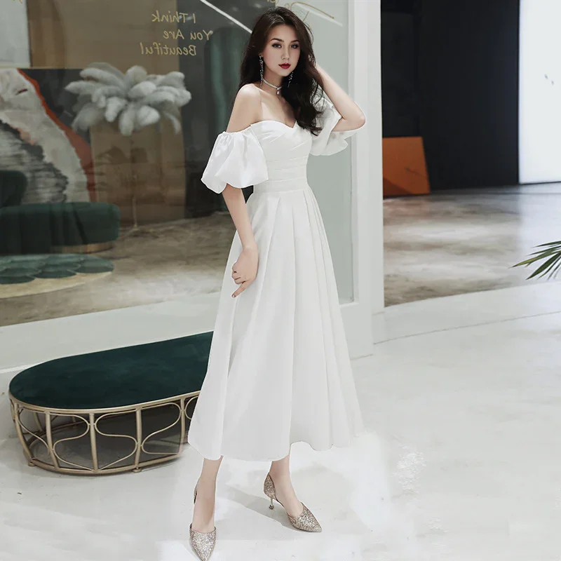 DingJiDress Formal Women's Dresses Off Shoulder Heart-shaped collar Long Elegant Simple Wedding Dress