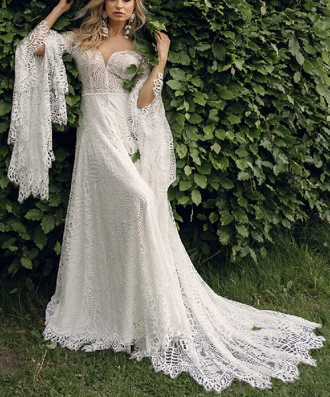 DingJiDress Wedding Dress Bohemian for Bride Long Sleeves Plus Size Lace Beach Bridal Gowns Wedding Gowns Formal Women's Dresses