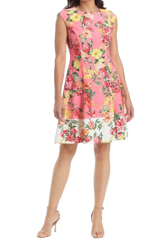 London Times T6720M - London Times Cap Sleeve Floral Fit & Flare Dress