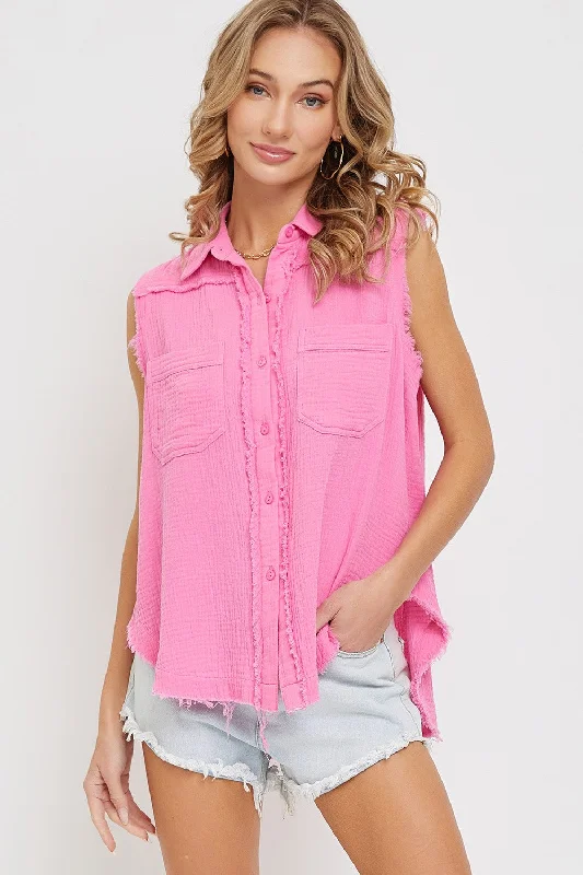 Pink Washed Cotton Gauze Shirt