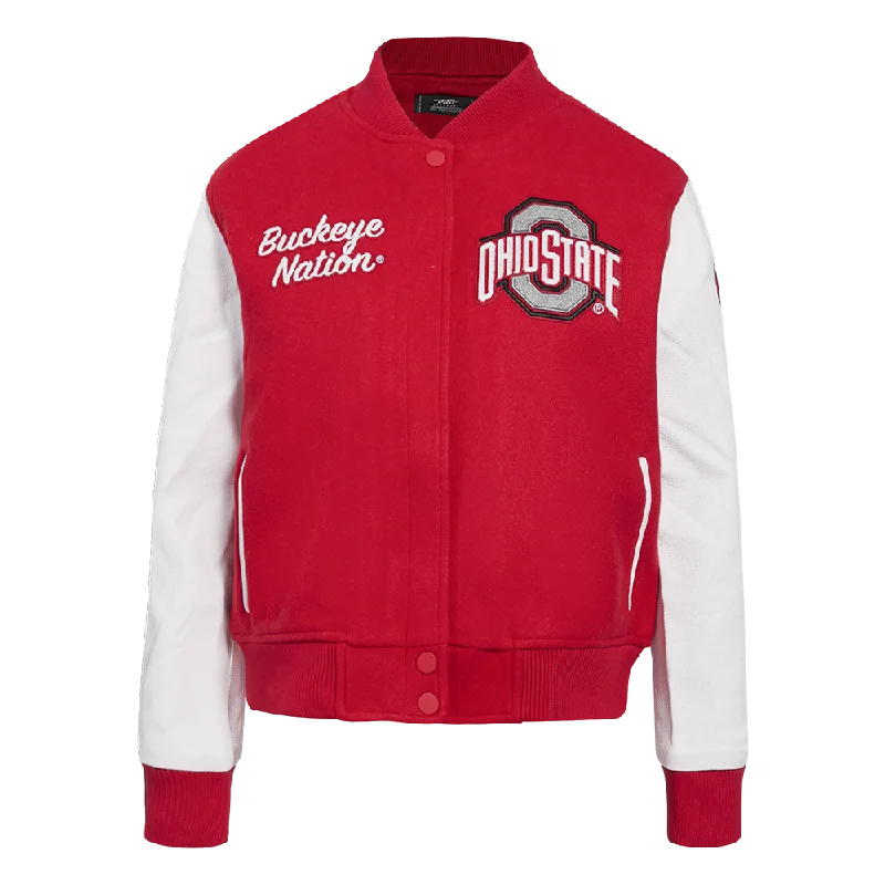 OHIO STATE UNIVERSITY CLASSIC WOMEN'S WOOL VARSITY JACKET (RED/WHITE)