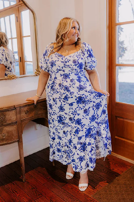 Sweet Surprise Floral Maxi Dress in Royal Blue Curves