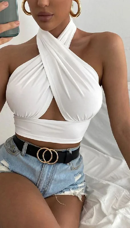 Slinky Cross Front Halter Neck Crop Top