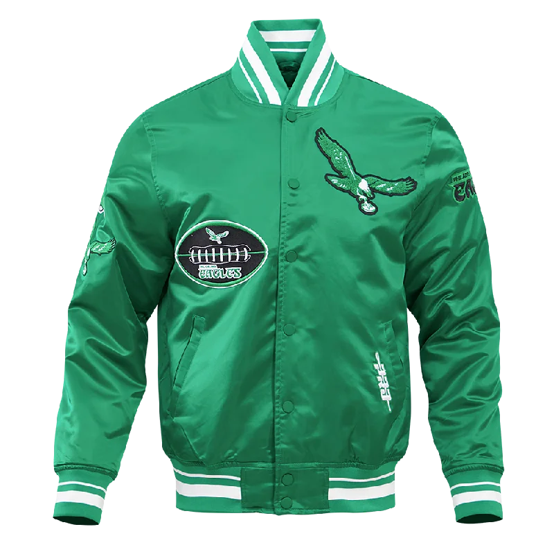 NFL PHILADELPHIA EAGLES VINTAGE OLD ENGLISH MEN'S RIB SATIN JACKET (KELLY GREEN)