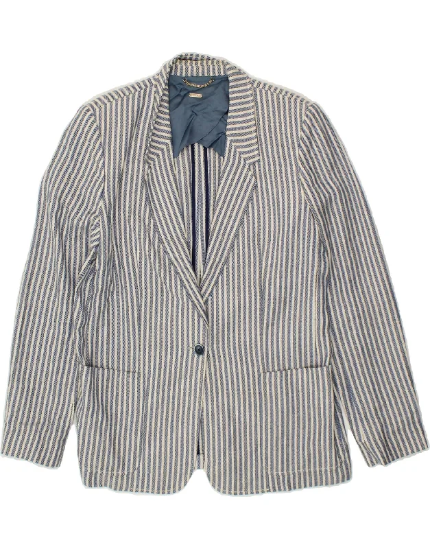 MASSIMO DUTTI Womens 1 Button Blazer Jacket US 12 Large Blue Pinstripe