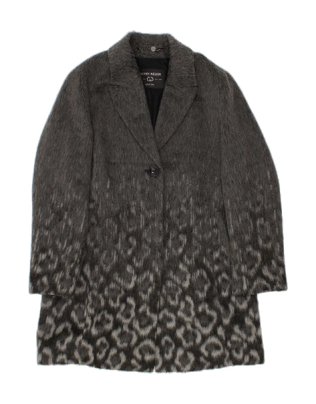 GERRY WEBER Womens Overcoat IT 42 Medium Grey Animal Print Polyacrylic