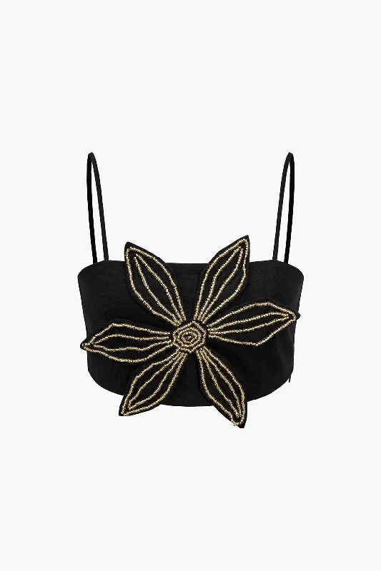 Embellished Floral Appliqué Strap Crop Top