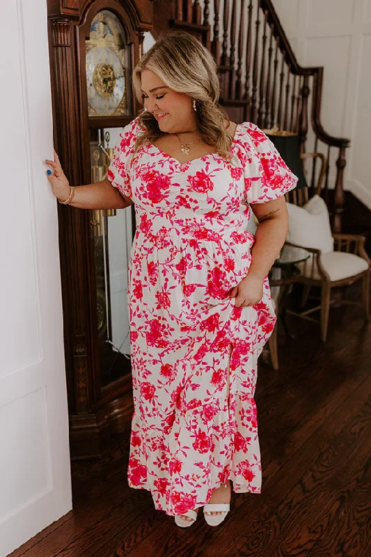 Sweet Surprise Floral Maxi Dress in Hot Pink Curves