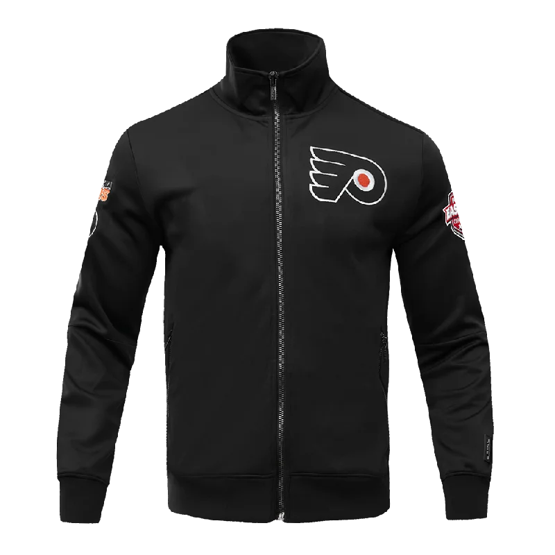 NHL PHILADELPHIA FLYERS CLASSIC CHENILLE MEN'S DOUBLE KNIT TRACK JACKET (BLACK)