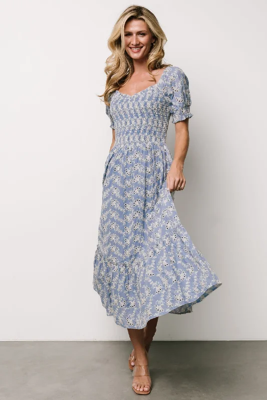 Piper Eyelet Midi Dress | Blue + Ivory