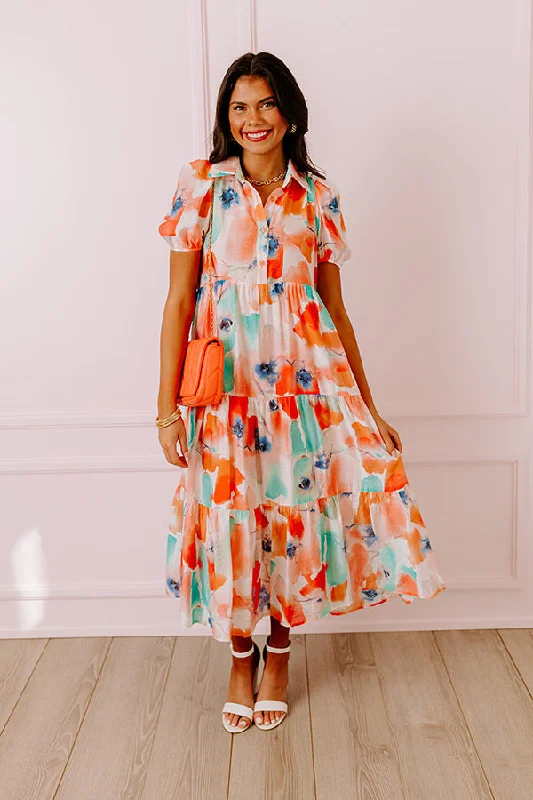 Graceful Moment Floral Midi in Coral