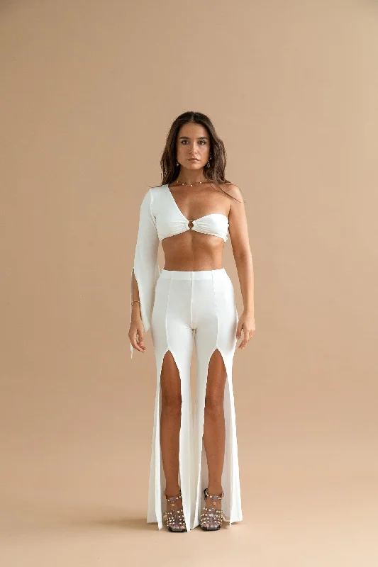 OSMOSE WHITE ONE SHOULDER CROP TOP