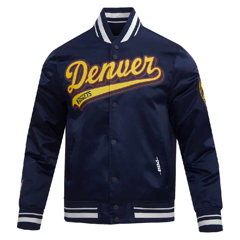 NBA DENVER NUGGETS SCRIPT TAIL MEN'S SATIN JACKET (MIDNIGHT NAVY)