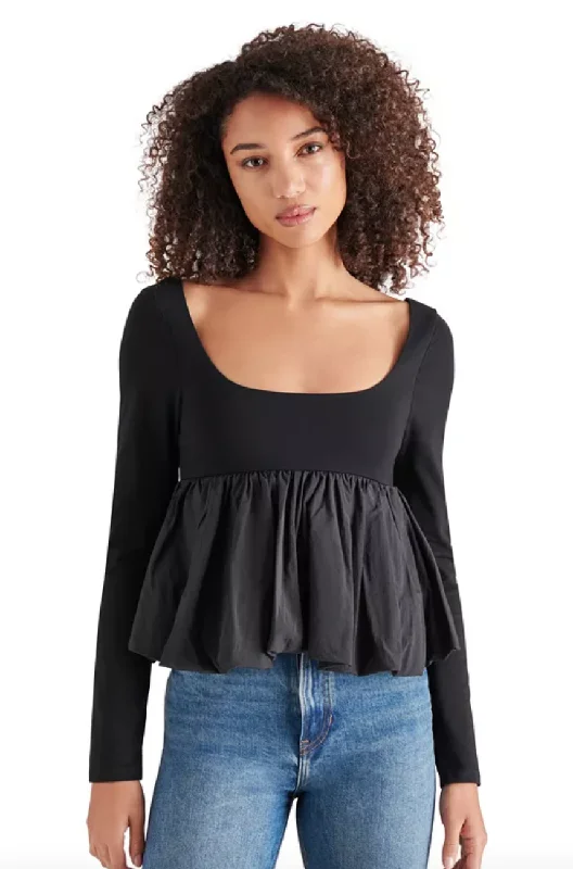 Avielle Black Long Sleeve Peplum Top by Steve Madden