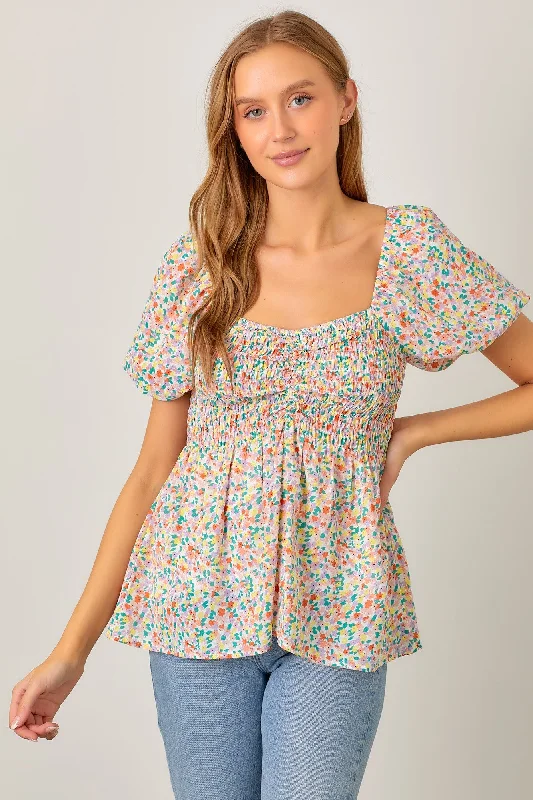 Multi Floral Sweetheart Top