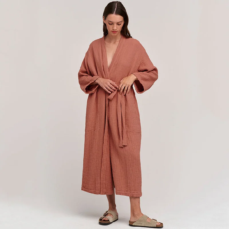 SIXSR 2025 Autumn  long-sleeved nightgown long cardigan double-layer crepe loose pajamas women's home fashion sweat steamed clothing wholesale