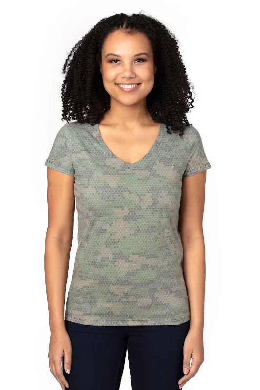 Threadfast Apparel Womens Ultimate Short Sleeve V-Neck T-Shirt - Hex Green Camo - Closeout